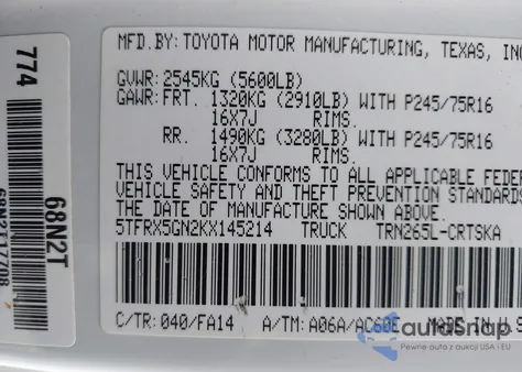 2019 Toyota Tacoma Sr z USA, uszkodzony, nr VIN 5TFRX5GN2KX145214